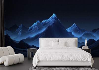 [flat 2d vector illustration of the mountain range, nature style, made of rocks, darker around edges, blacker background, darker background, no bloom, no glow,  Wall mural